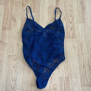 Victorias Secret Navy Floral Thong Bodysuit